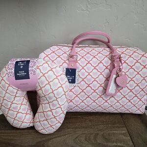 Roller Rabbit x Target Set - Pink Geo Hearts Duffle & Travel Neck Pillow
